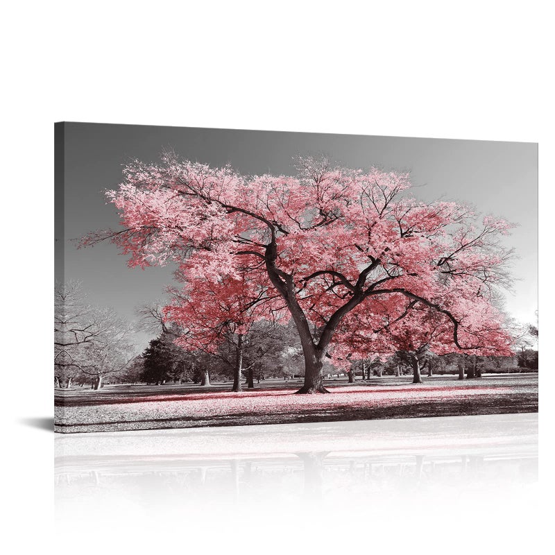 Visual Art Decor Pink Tree Canvas Wall Art Pink and Gray Wall Decor Canvas Prints, Framed Artwork for Living Room Bedroom Decoration 20inx36in - Image 1